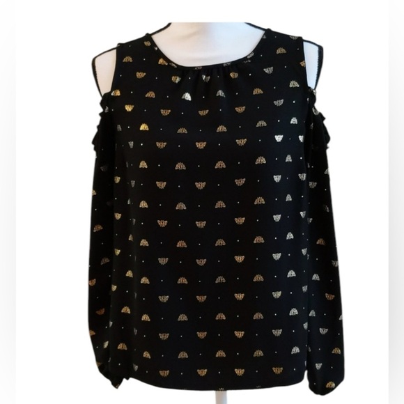 LC Lauren Conrad Bee Cold Shoulder Top Metallic Size L - Picture 3 of 6